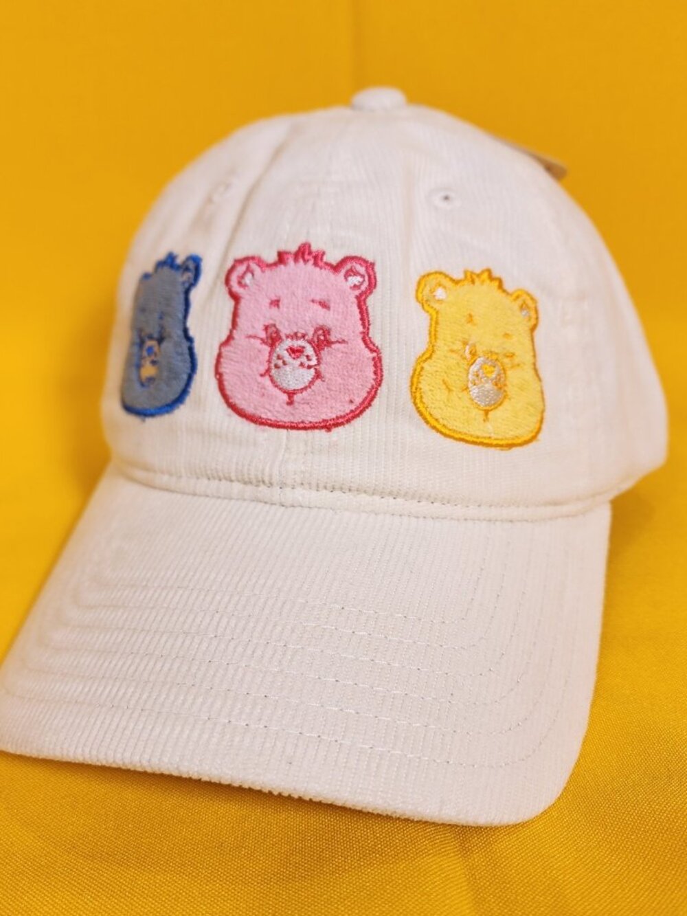 Care Bears Corduroy Dad Cap White Terry Cloth Embroidered Adjustable Dad Hat NEW